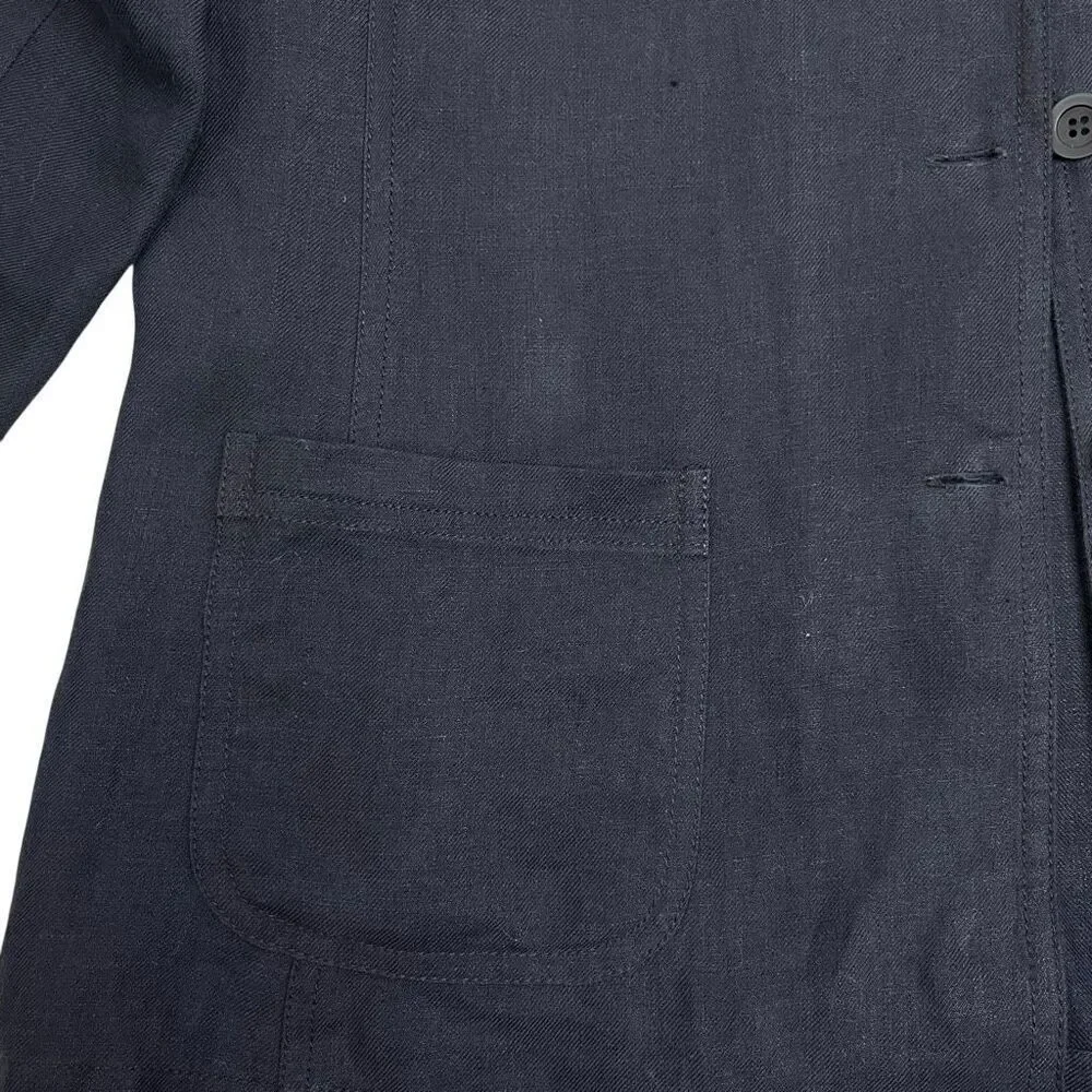 Eileen Fisher Womens Linen Mandarin Collar Button Front Coat Navy Blue Medium - Picture 6 of 15